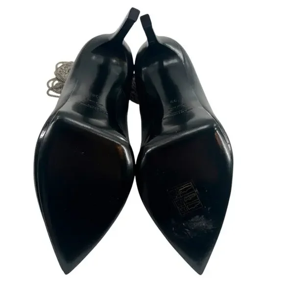 Saint Laurent Janis Chain-Heel Pointed Pump Black 105 Sz 39 - Picture 2 of 8